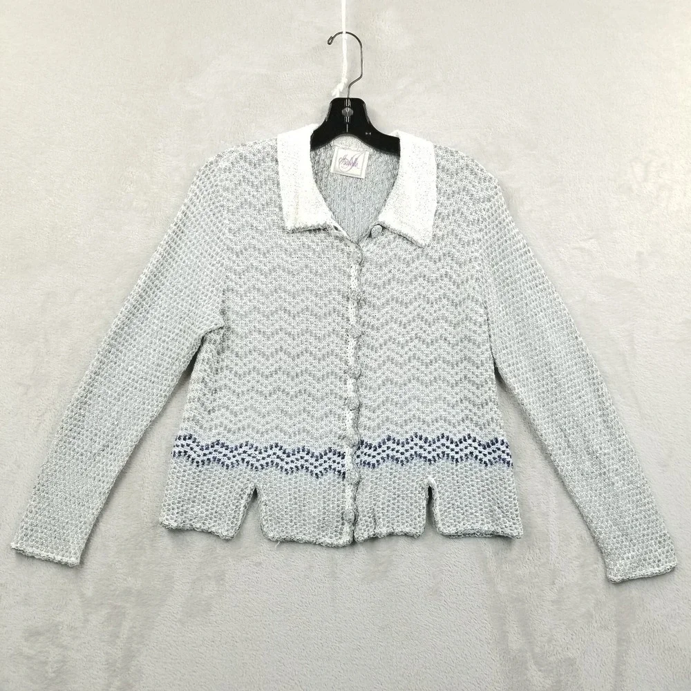 Isabelle Cardigan Women M Gray Chenille Notch Hem Long Sleeve Sweater Cottage
